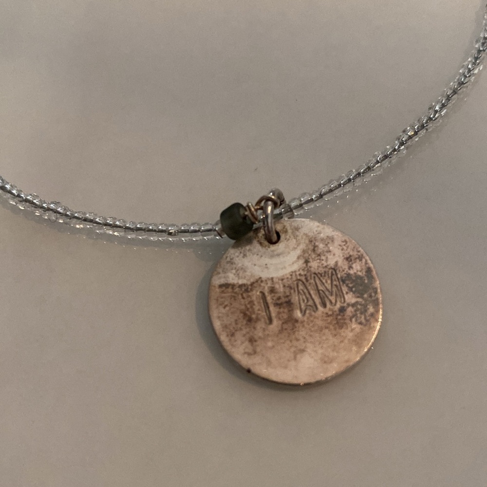 I AM MORE clear beads and silver charm necklace